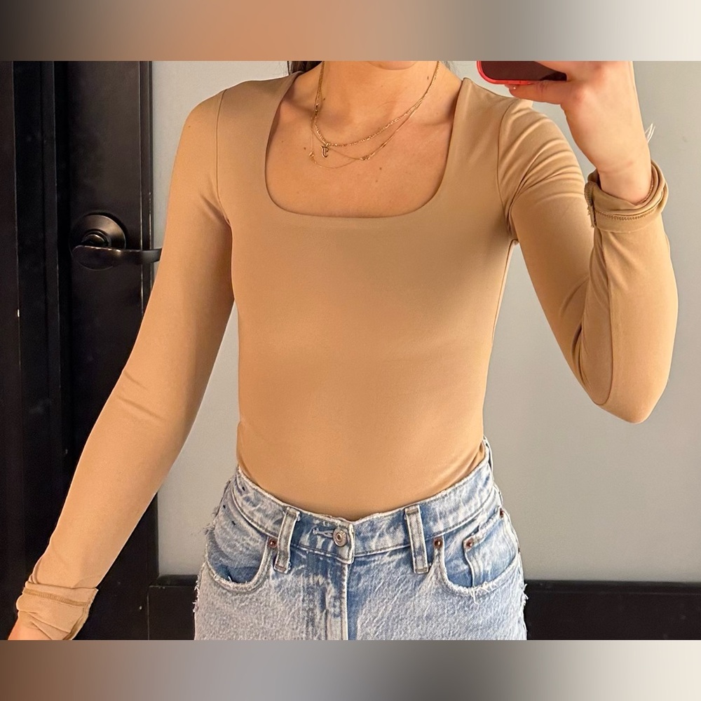Tan colored square neck bodysuit